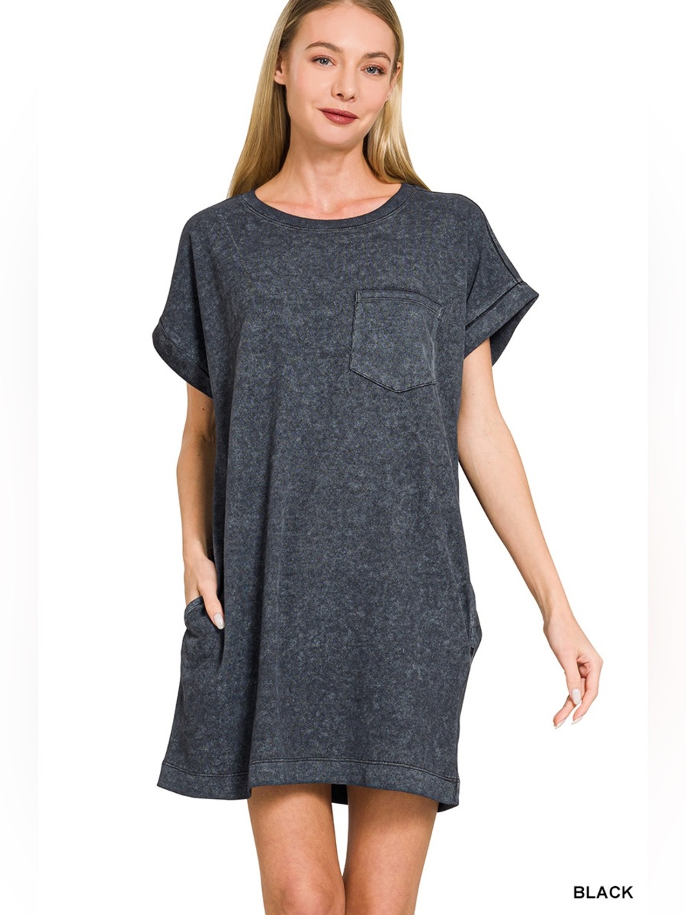 Zenana PREMIUM COTTON ACID WASHED T-SHIRTS DRESS